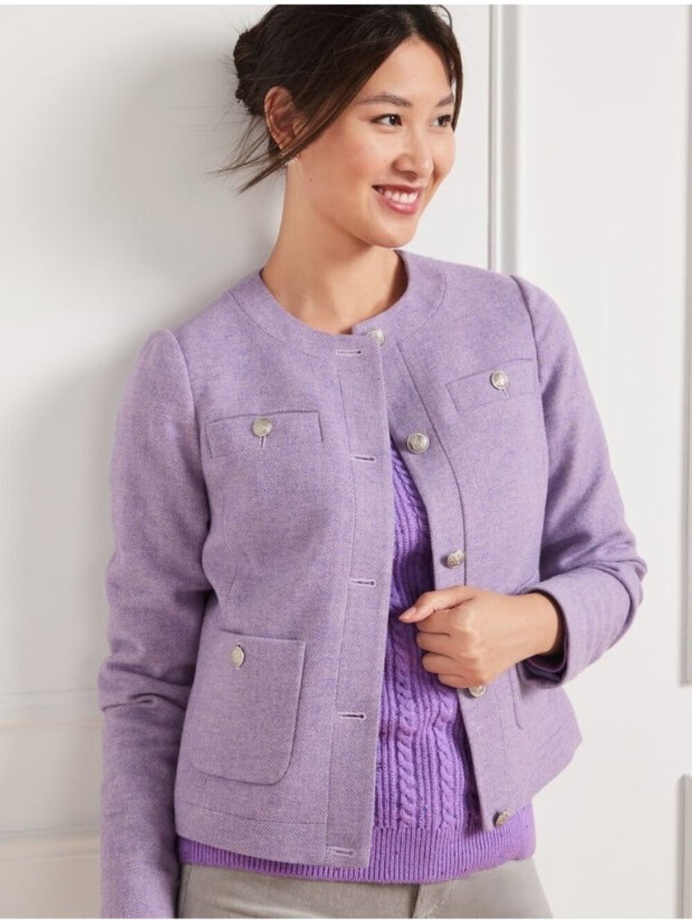 Talbots Wool Blend Herringbone Lavender Purple Womens Blazer Lady Jacket 20W